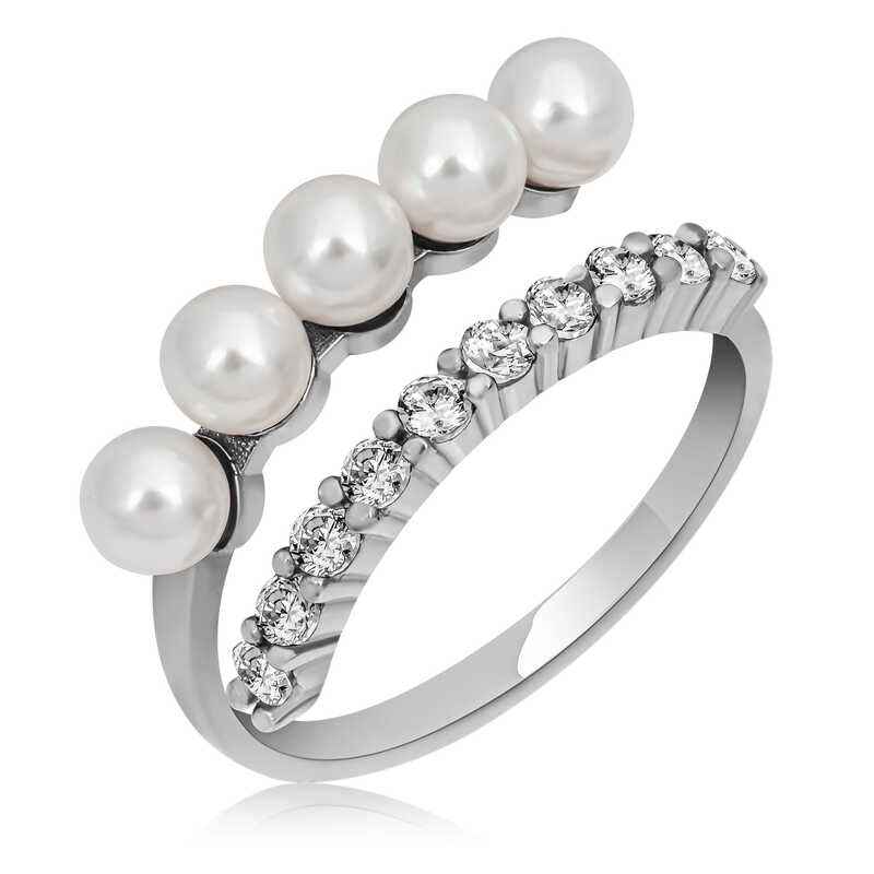 Adjustable Pearl Stone Women's Silver Ring