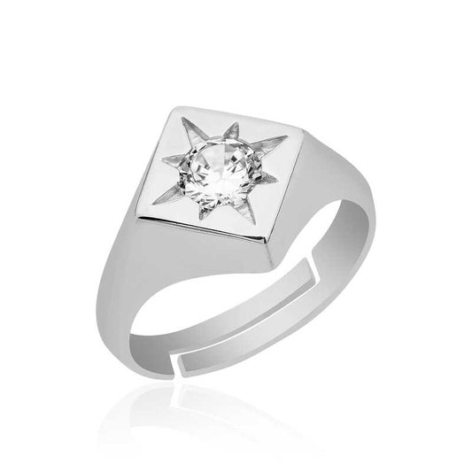 Bague ajustable en argent avec le symbole du chevalier de l'étoile du Nord