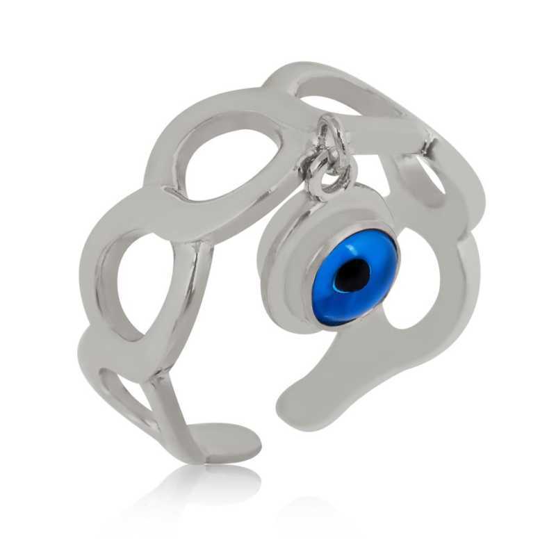 Bague réglable en argent pour femme contre le mauvais œil 