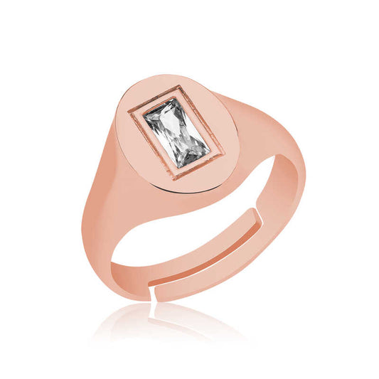 Bague chevalier ajustable en argent avec pierre baguette rose
