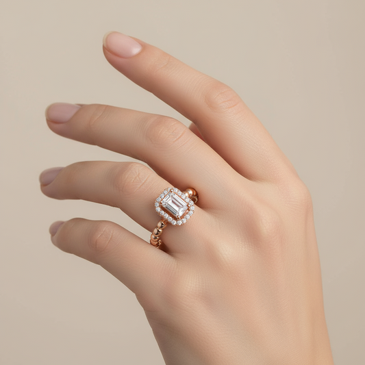 Adjustable Rose White Baguette Stone Women's Silver Ring