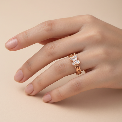 Adjustable Rose Butterfly Women's Silver Ring