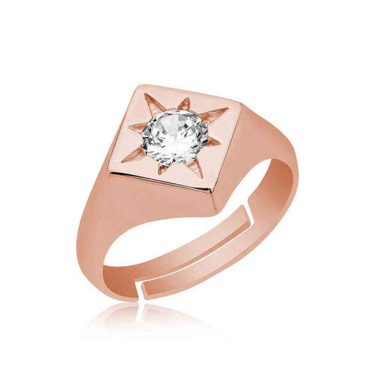 Adjustable Rose Plated North Star Knight Silver Ring