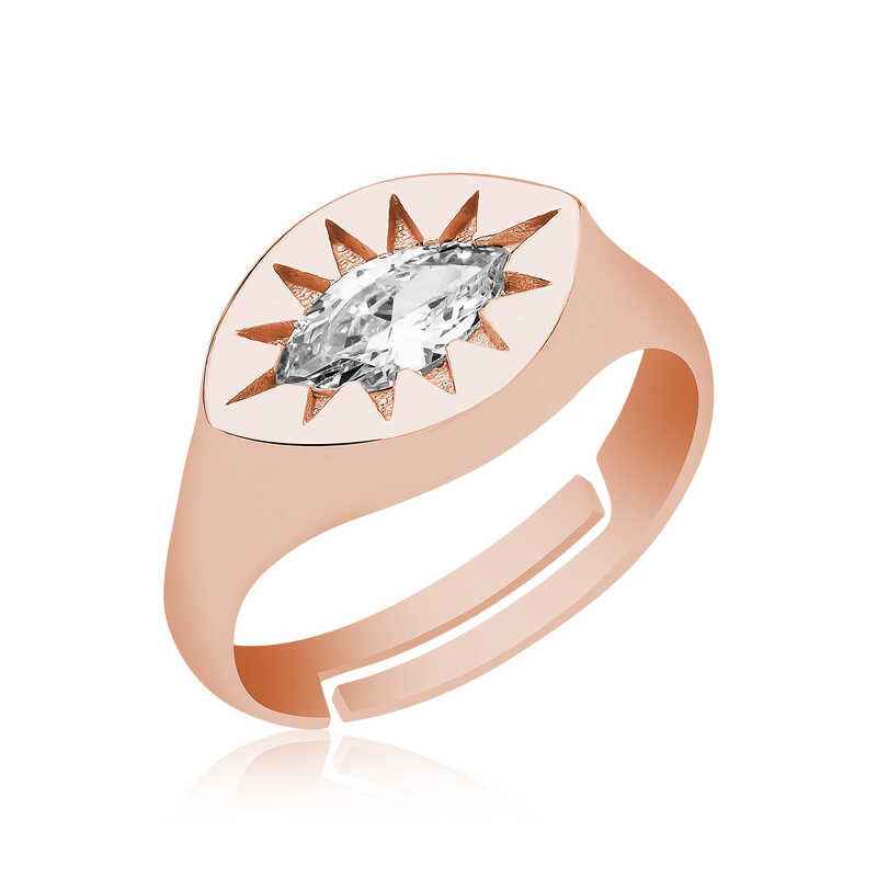 Adjustable Rose Plated Northern Star Knight Silver Ring