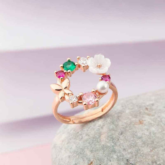 Adjustable Rose Magnolia Flower Women's Silver Ring