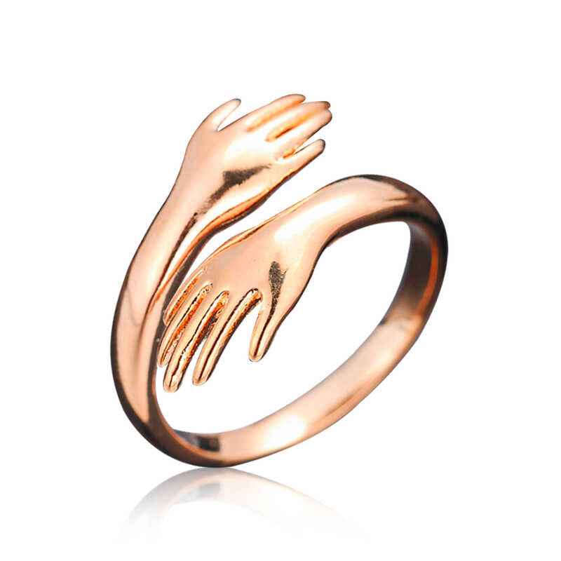 Rose Plated Embracing Hands Silver Ring
