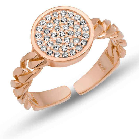 Adjustable Round Zircon Stone Rose Plated Women's Silver Ring