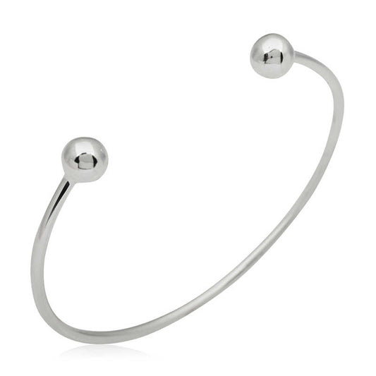 Adjustable Beaded Silver Bangle