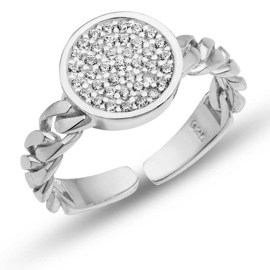 Bague ajustable en argent avec pierre de zircon ronde pour femme