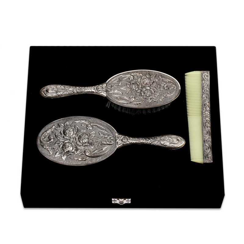 Ensemble de 3 brosses à peigne miroir argenté