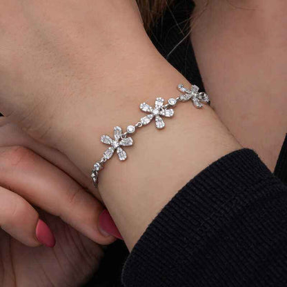 Baguette Flower Pattern Women's Silver Bracelet