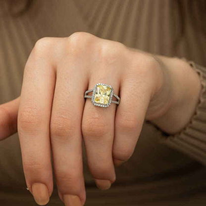 Yellow Plated Square Baguette Women's Silver Ring