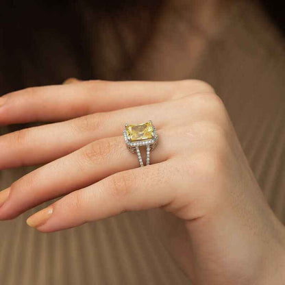 Yellow Plated Square Baguette Women's Silver Ring