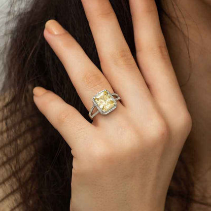 Yellow Plated Square Baguette Women's Silver Ring