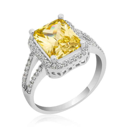 Yellow Plated Square Baguette Women's Silver Ring