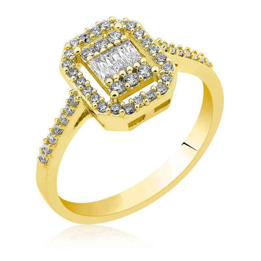 Gold Plated Baguette Cut Women's Silver Ring
