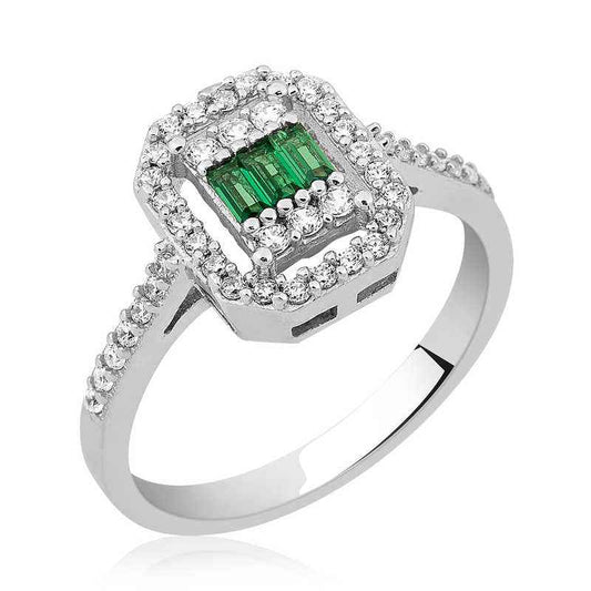 Baguette Cut Women's Silver Ring