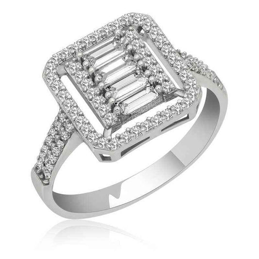 Baguette Cut Women's Silver Ring