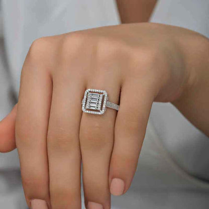 Baguette Cut Women's Silver Ring