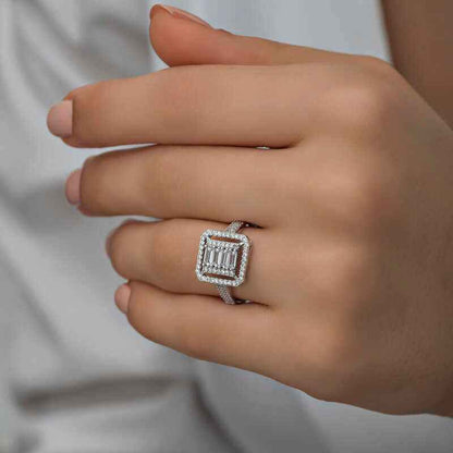 Baguette Cut Women's Silver Ring