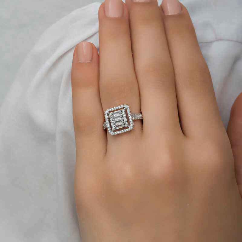 Baguette Cut Women's Silver Ring