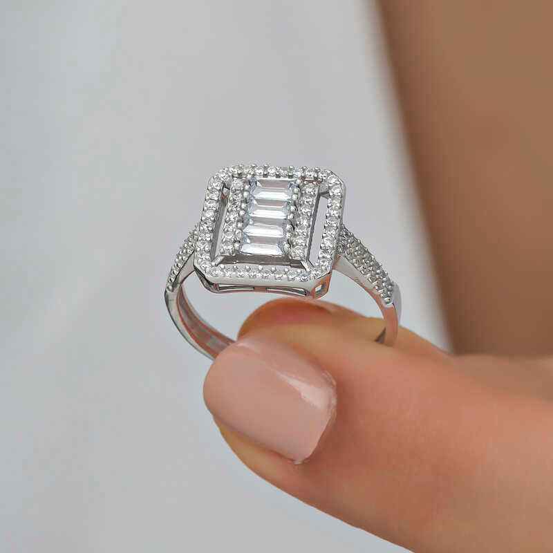 Baguette Cut Women's Silver Ring