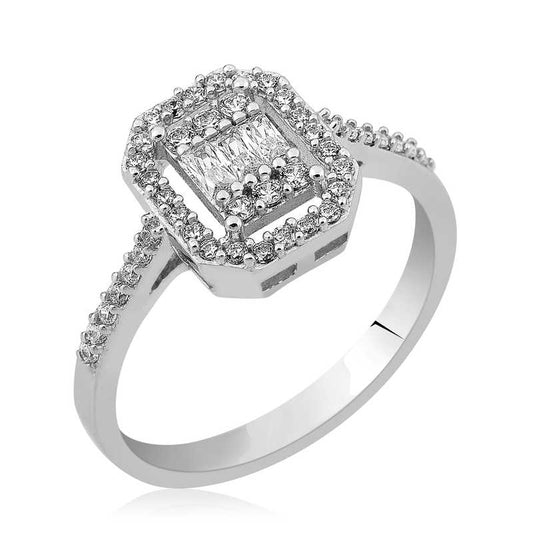 Bague en argent pour femme taille baguette
