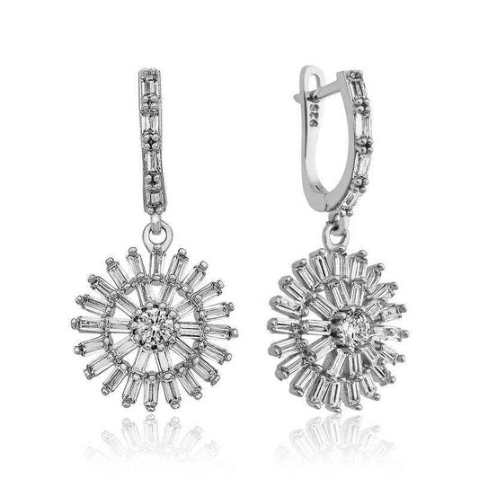 Baguette Stone Women's Silver Earrings
