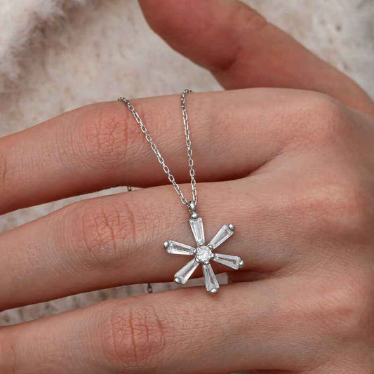 Baguette Stone Flower Women's Silver Necklace