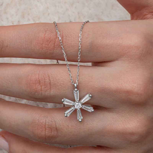 Baguette Stone Flower Women's Silver Necklace