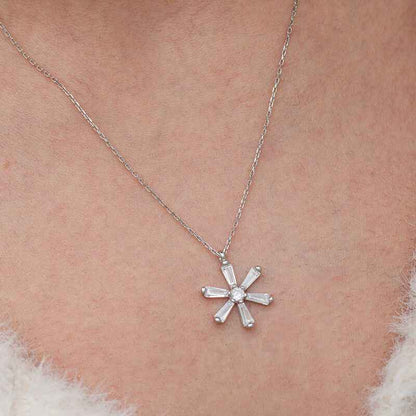 Baguette Stone Flower Women's Silver Necklace
