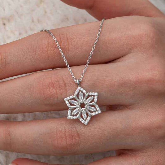 Baguette Stone Flower Women's Silver Necklace