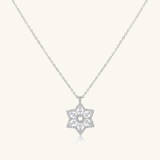 Baguette Stone Flower Women's Silver Necklace