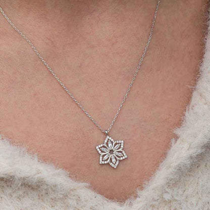 Baguette Stone Flower Women's Silver Necklace