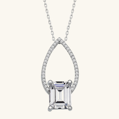 Baguette Stein Tropfen Damen Silber Halskette