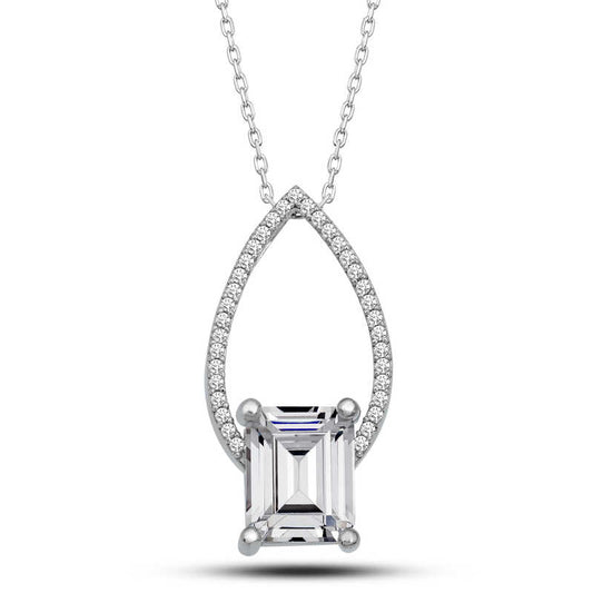 Baguette Stone Drop Women's Silver Necklace
