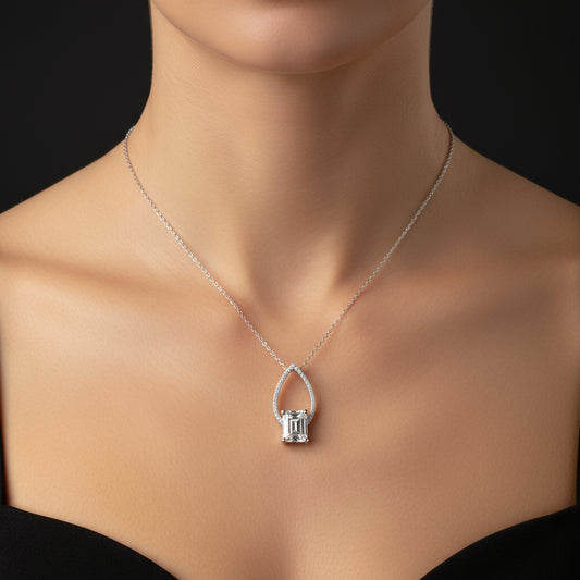 Baguette Stein Tropfen Damen Silber Halskette