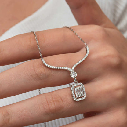 Collar de piedra baguette modelo collar de plata para mujer