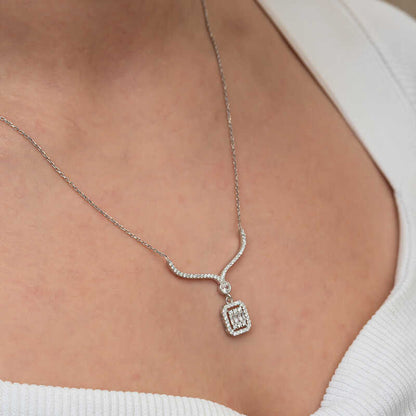 Collar de piedra baguette modelo collar de plata para mujer
