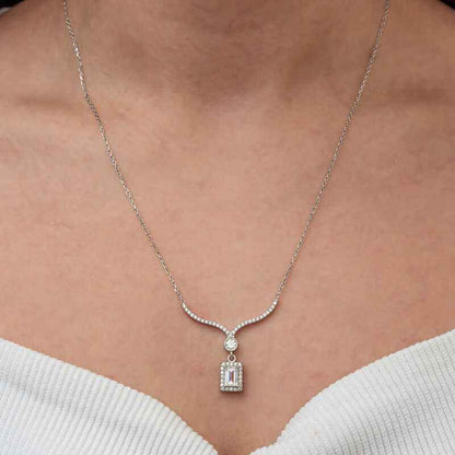 Baguette Stone Necklace Model Women's Silver Pendant