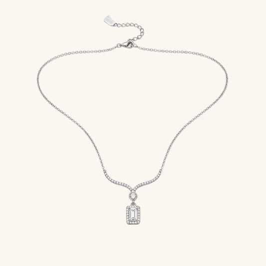 Baguette Stone Necklace Model Women's Silver Pendant