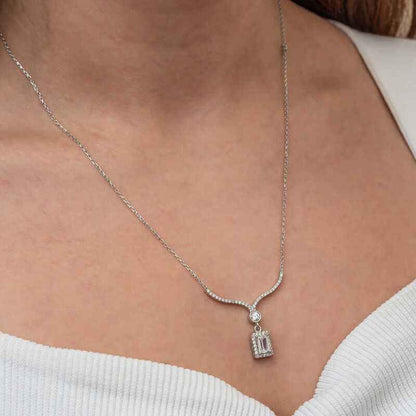 Baguette Stone Necklace Model Women's Silver Pendant