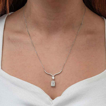 Baguette Stone Necklace Model Women's Silver Pendant