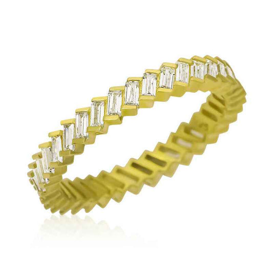 Gold Plated Baguette Stone Full Hoop Women's Silver Ring