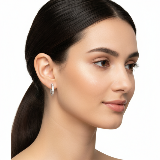 Baguette Stone Hoop Women's Silver Earring