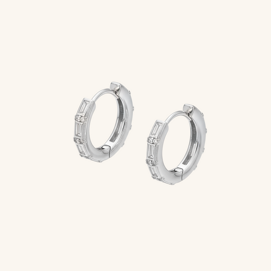 Baguette Stone Hoop Women's Silver Earring