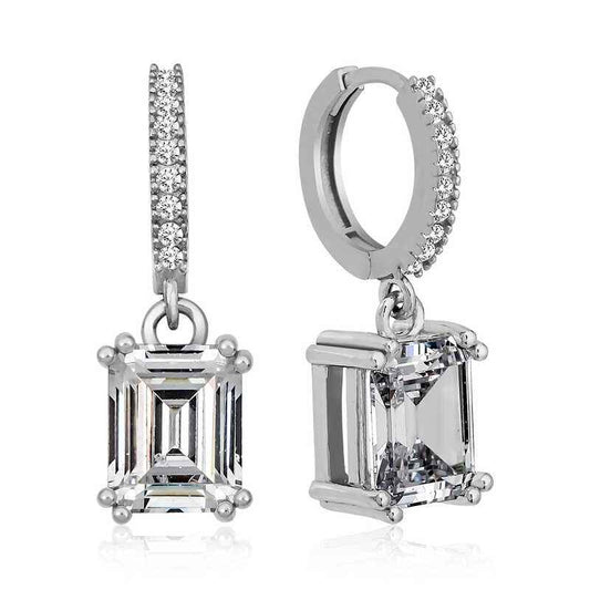 Baguette Stone Hoop Silver Earrings