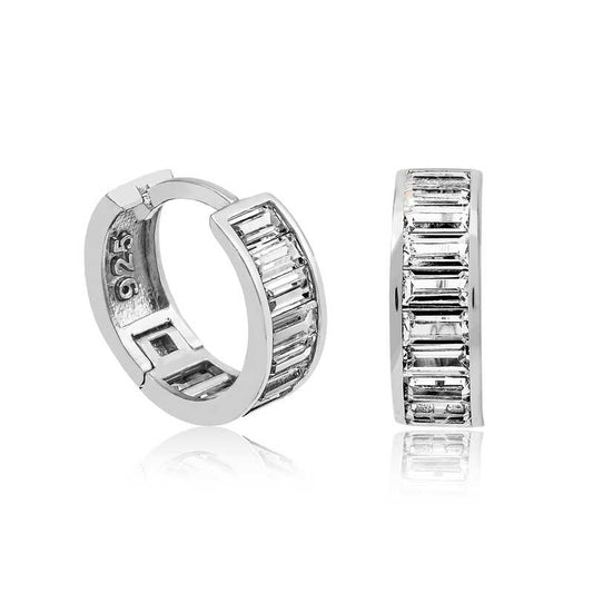 Boucles d'oreilles créoles en argent avec pierre baguette