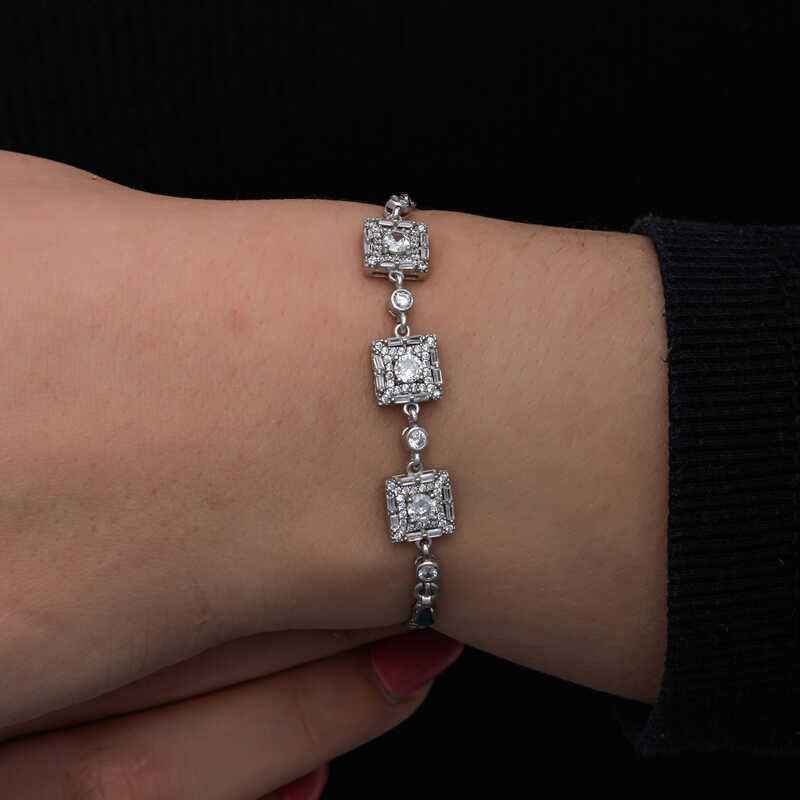 Baguette Stone Women's Silver Bracelet