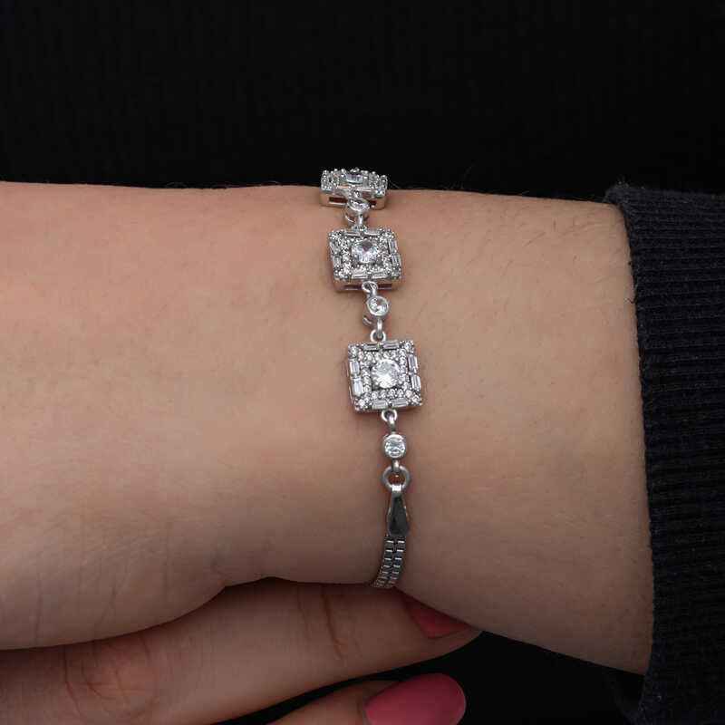Baguette Stone Women's Silver Bracelet
